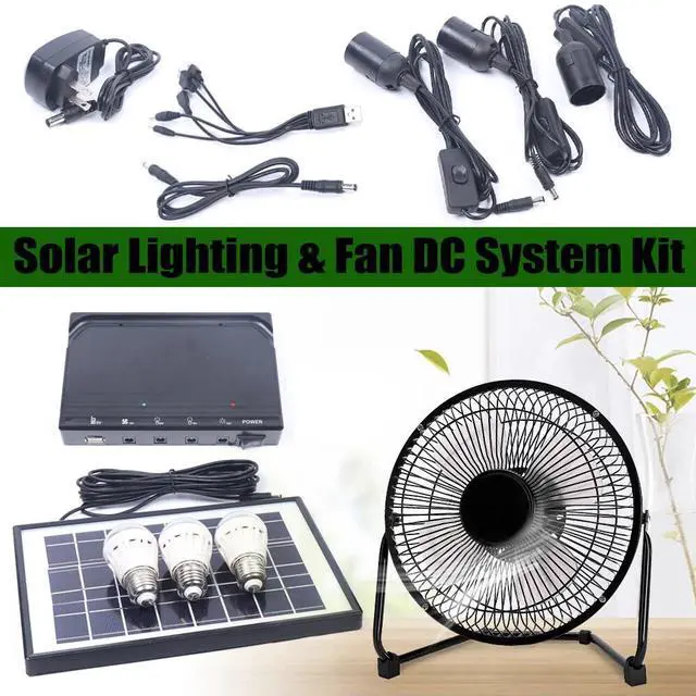 Alt view image 2 of 7 - Solar Power Panel Kit Outdoor Camping USB Charging System W/ LED Light & 8" Fan