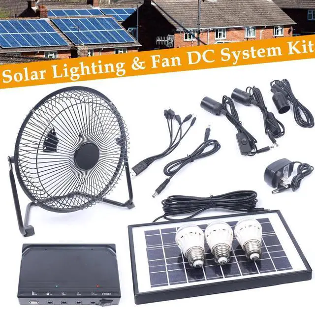 Alt view image 4 of 7 - Solar Power Panel Kit Outdoor Camping USB Charging System W/ LED Light & 8" Fan