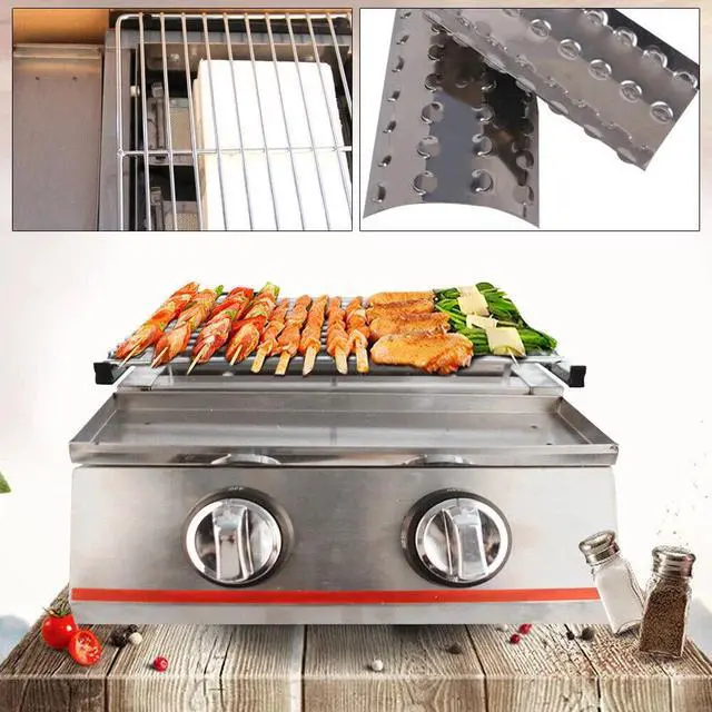 Alt view image 2 of 7 - Portable 2 Burner Gas BBQ Grill Tabletop Camping Smokeless Grill Stainless Steel