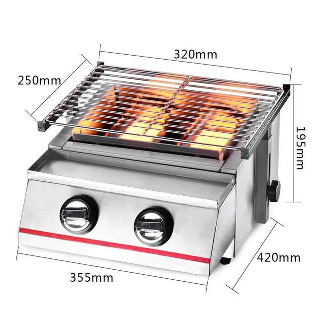 Alt view image 6 of 7 - Portable 2 Burner Gas BBQ Grill Tabletop Camping Smokeless Grill Stainless Steel