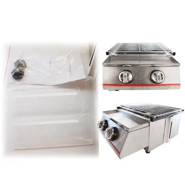 Alt view image 5 of 7 - Portable 2 Burner Gas BBQ Grill Tabletop Camping Smokeless Grill Stainless Steel