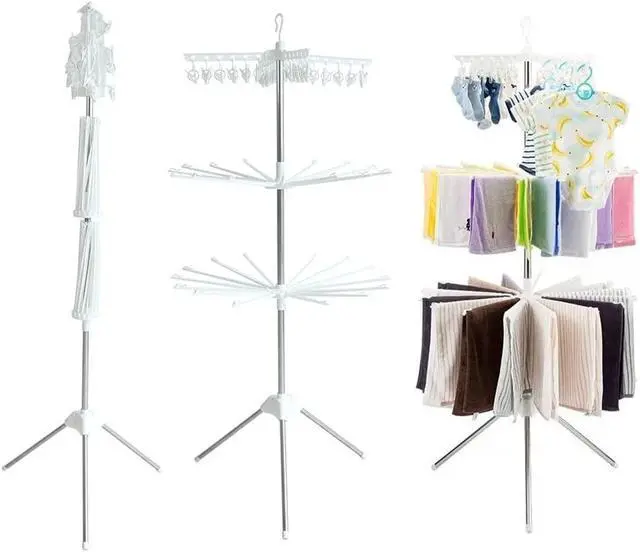 Alt view image 7 of 7 - 3-Tier Stainless Steel Clothes Drying Rack W/ 3 Rotatable Arms for Hangers