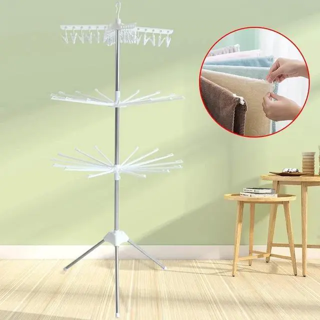 Alt view image 4 of 7 - 3-Tier Stainless Steel Clothes Drying Rack W/ 3 Rotatable Arms for Hangers