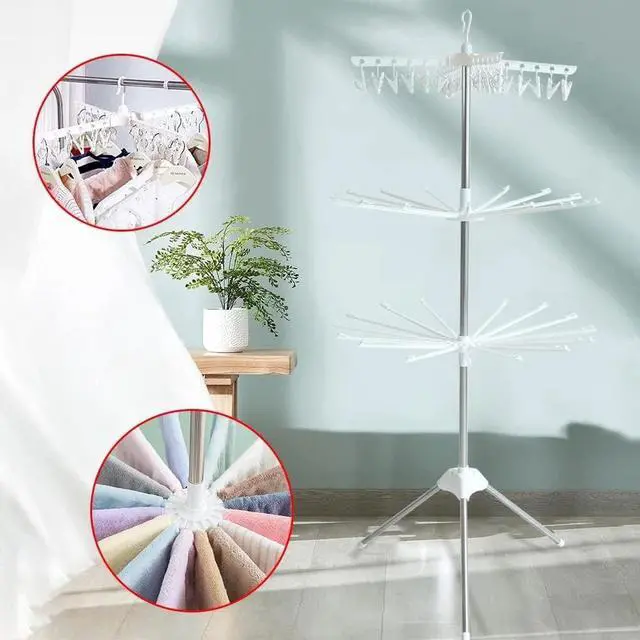 Alt view image 2 of 7 - 3-Tier Stainless Steel Clothes Drying Rack W/ 3 Rotatable Arms for Hangers