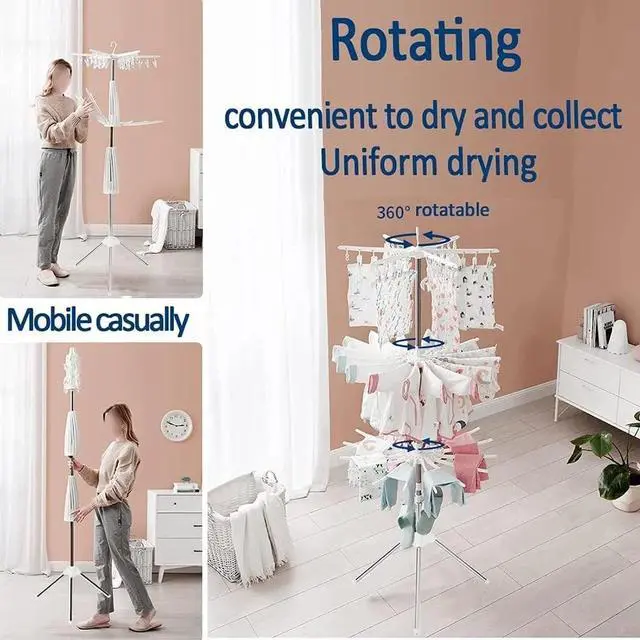 Alt view image 6 of 7 - 3-Tier Stainless Steel Clothes Drying Rack W/ 3 Rotatable Arms for Hangers