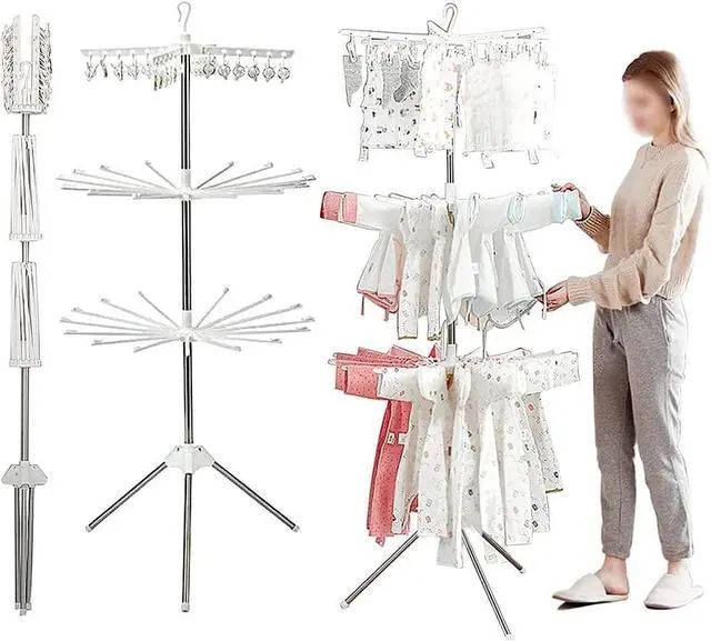 Main image of 3-Tier Stainless Steel Clothes Drying Rack W/ 3 Rotatable Arms for Hangers