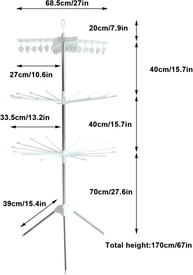 Alt view image 3 of 7 - 3-Tier Stainless Steel Clothes Drying Rack W/ 3 Rotatable Arms for Hangers
