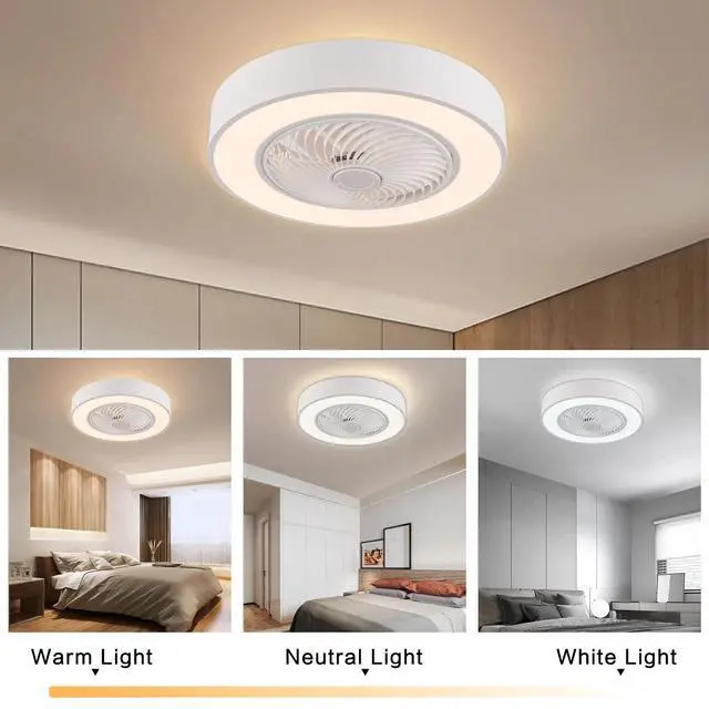 Alt view image 3 of 7 - 22'' Modern LED Ceiling Fan Light Flush Mount Dimmable Chandelier Lamp w/ Remote