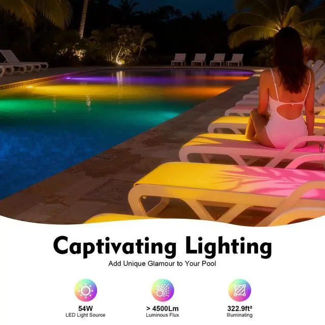 Alt view image 4 of 7 - 54W RGB LED Swimming Pool Light Underwater SPA Waterproof Lamp W/ Remote Control
