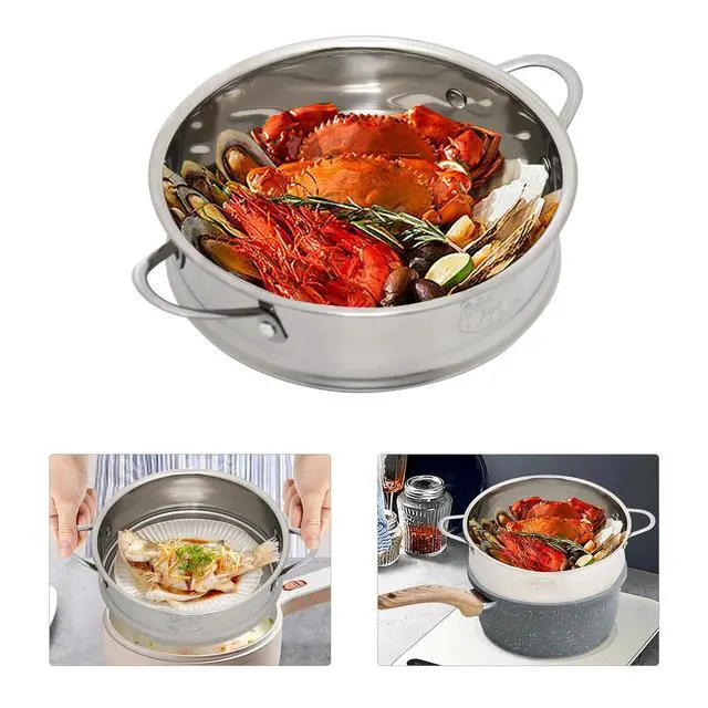 Alt view image 5 of 7 - Stainless Steel Steamer 1 Tier Meat Vegetable Cooking Steam Pot Kitchen Steamer