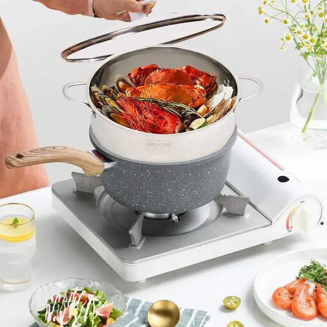 Alt view image 2 of 7 - Stainless Steel Steamer 1 Tier Meat Vegetable Cooking Steam Pot Kitchen Steamer