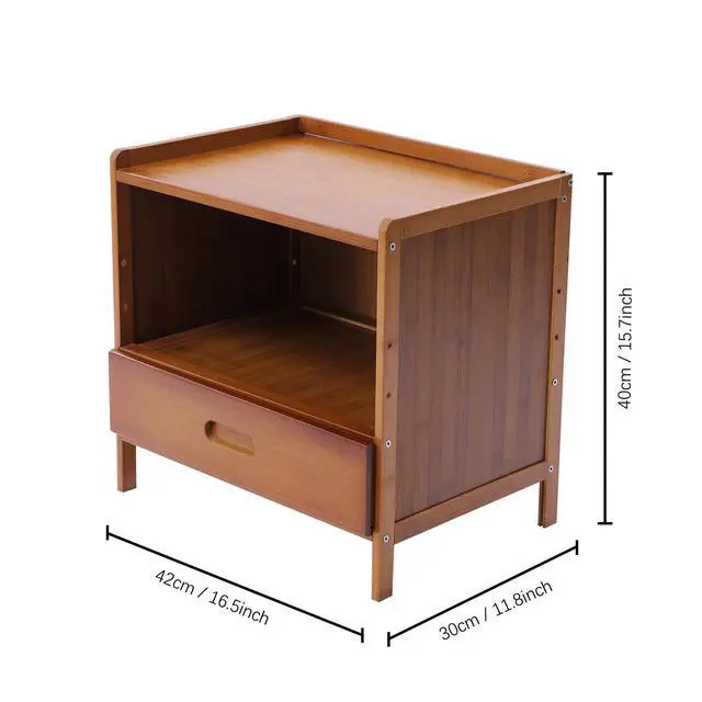 Alt view image 6 of 7 - Bamboo Small Nightstand Bedside End Table with Drawer for Bedroom Living Room