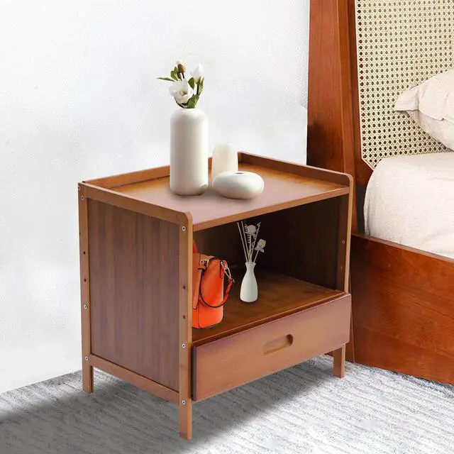 Main image of Bamboo Small Nightstand Bedside End Table with Drawer for Bedroom Living Room