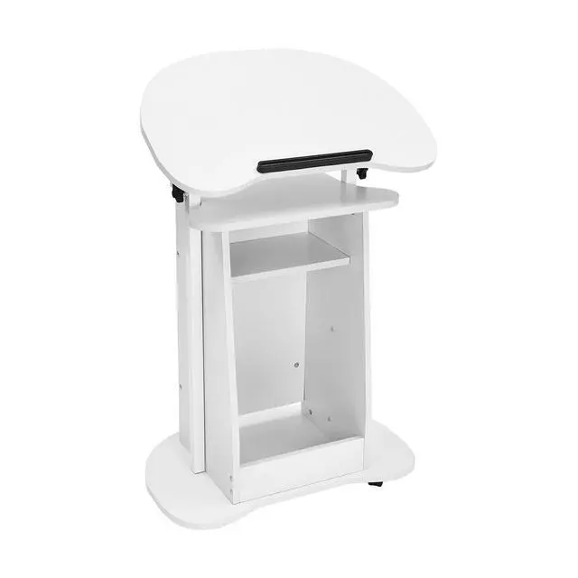 Alt view image 4 of 7 - Rolling Lectern Podium Presentation Stand Church Pulpit w/ Storage Compartment