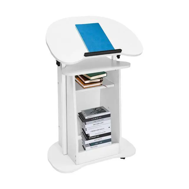 Alt view image 3 of 7 - Rolling Lectern Podium Presentation Stand Church Pulpit w/ Storage Compartment