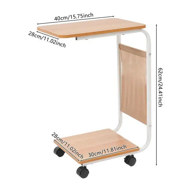 Alt view image 3 of 7 - C-Shaped Side Table Sofa Bed Side Table With 4 Wheels Coffee Table Laptop Stand