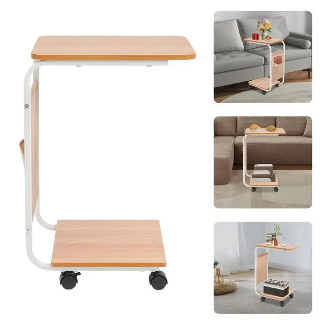 Alt view image 2 of 7 - C-Shaped Side Table Sofa Bed Side Table With 4 Wheels Coffee Table Laptop Stand