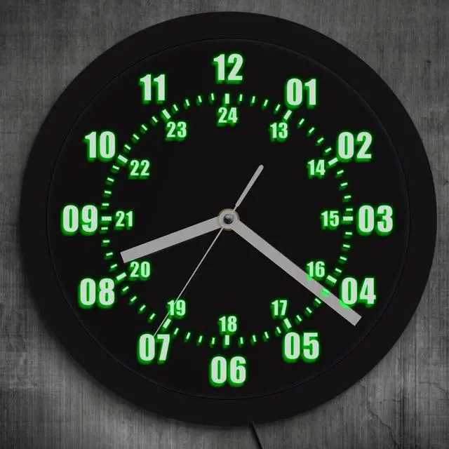 Alt view image 4 of 7 - Military Time 12/24 Hours Display Wall Clock Watch Style with LED Backlight