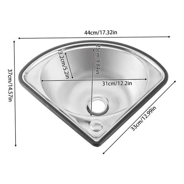 Alt view image 3 of 7 - Single Triangle Wash Basin, Corner Sink Small Bar Sink Stainless Steel w/ Faucet