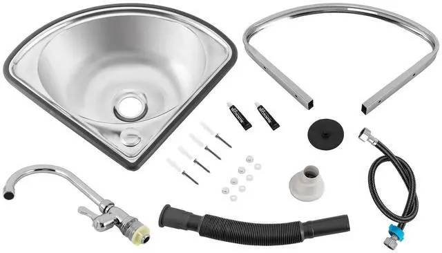 Alt view image 5 of 7 - Single Triangle Wash Basin, Corner Sink Small Bar Sink Stainless Steel w/ Faucet