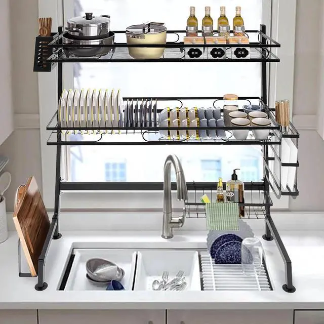 Main image of 2-tiers Adjustable Large 24.4'' Dish Drying Rack Large Drainage Over-the-sink