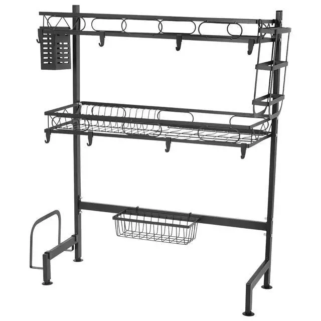 Alt view image 3 of 7 - 2-tiers Adjustable Large 24.4'' Dish Drying Rack Large Drainage Over-the-sink