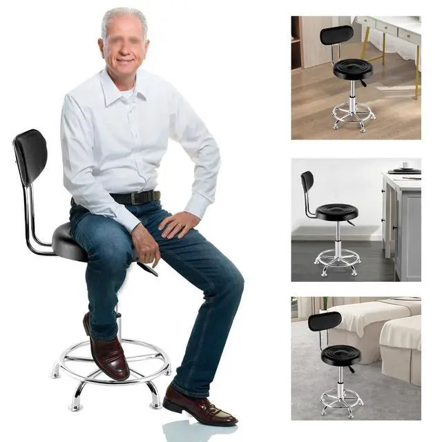 Alt view image 3 of 7 - Black Garage WorkShop Stool Bench Mechanics Swivel Chair Height-Adjustable Seat