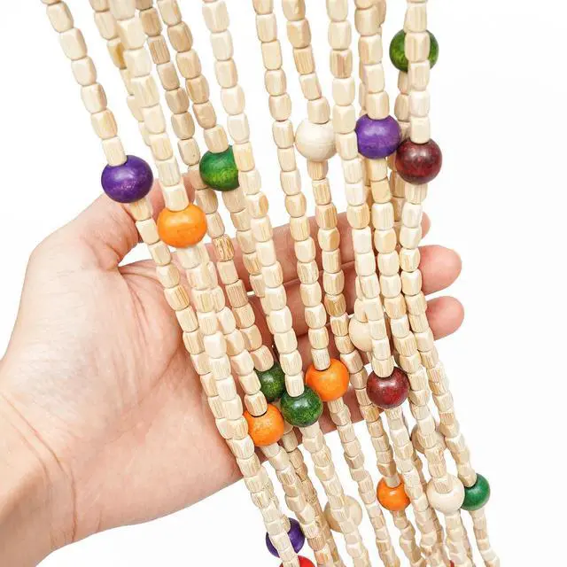 Alt view image 7 of 7 - Natural Bamboo Beaded Curtain Colorful Boho Bamboo Beaded Window Doors Divider
