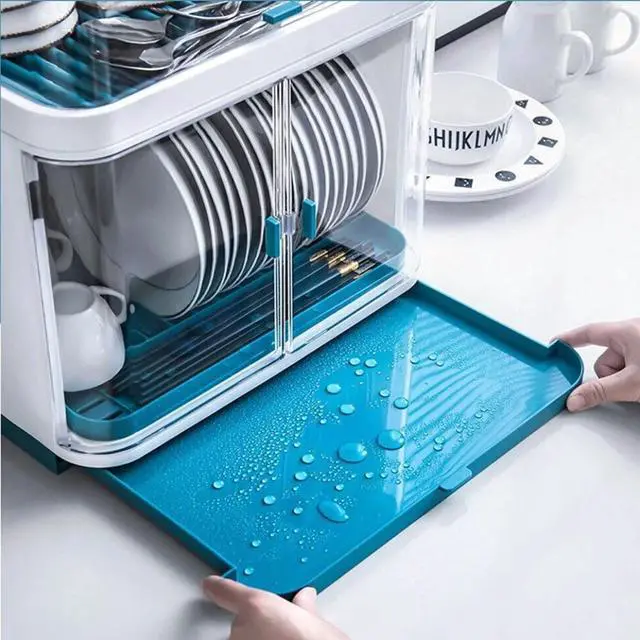 Alt view image 7 of 7 - 2-layer Kitchen Dish Rack Drainer Bowl Cup Plate Dish Drying Rack With Cover