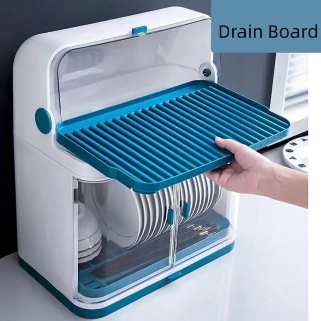 Alt view image 6 of 7 - 2-layer Kitchen Dish Rack Drainer Bowl Cup Plate Dish Drying Rack With Cover