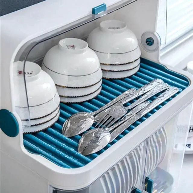 Alt view image 4 of 7 - 2-layer Kitchen Dish Rack Drainer Bowl Cup Plate Dish Drying Rack With Cover