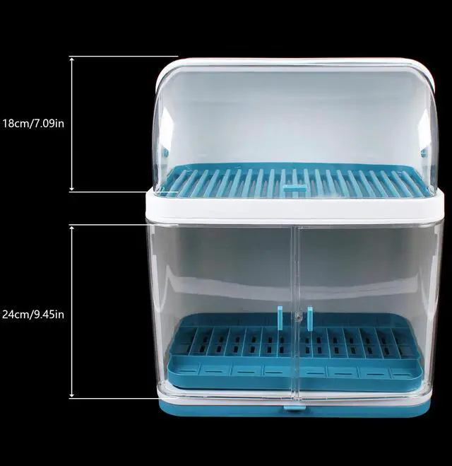 Alt view image 3 of 7 - 2-layer Kitchen Dish Rack Drainer Bowl Cup Plate Dish Drying Rack With Cover