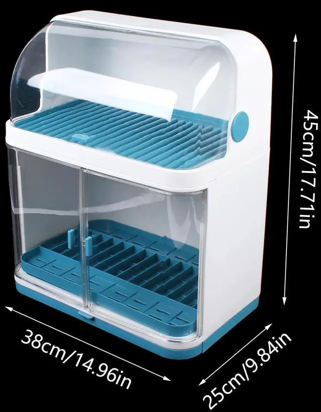 Alt view image 2 of 7 - 2-layer Kitchen Dish Rack Drainer Bowl Cup Plate Dish Drying Rack With Cover