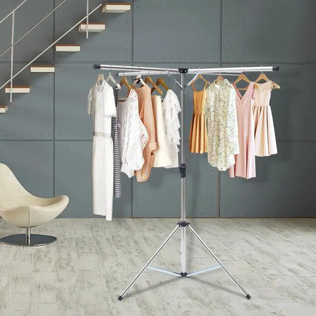 Alt view image 4 of 7 - Portable Tripod Clothes Drying Rack Steel Laundry Coat Foldable Stand Hanger