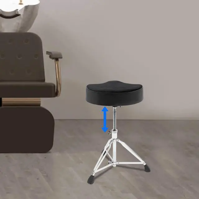Alt view image 2 of 7 - Drum Throne Thick Padded Seat Drummers Stool Guitar Chair w/ Height Adjust Black