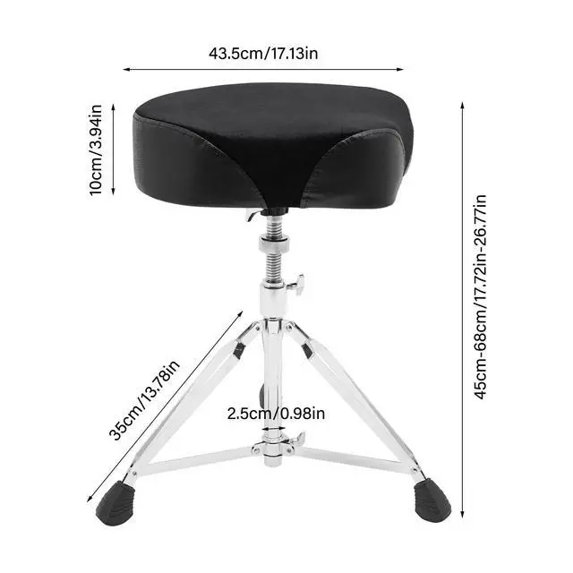 Alt view image 7 of 7 - Drum Throne Thick Padded Seat Drummers Stool Guitar Chair w/ Height Adjust Black