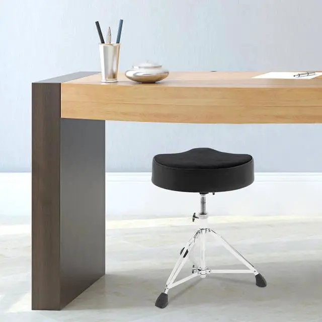 Alt view image 4 of 7 - Drum Throne Thick Padded Seat Drummers Stool Guitar Chair w/ Height Adjust Black