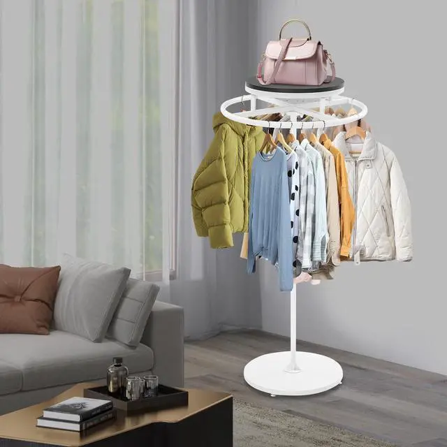 Alt view image 7 of 7 - Round Clothing Rack Floor Standing Clothes Hanging Rack Garment Display