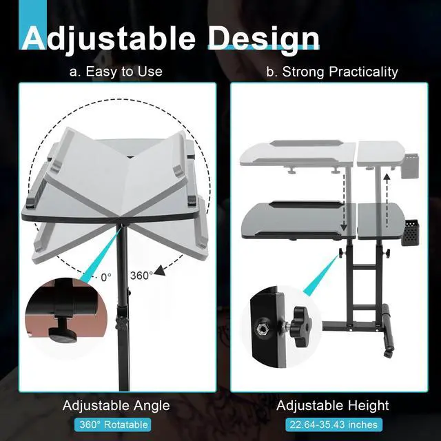 Alt view image 4 of 7 - Portable Mobile Tattoo Work Station Arm Rest Stand Desk Table Workbench Tray