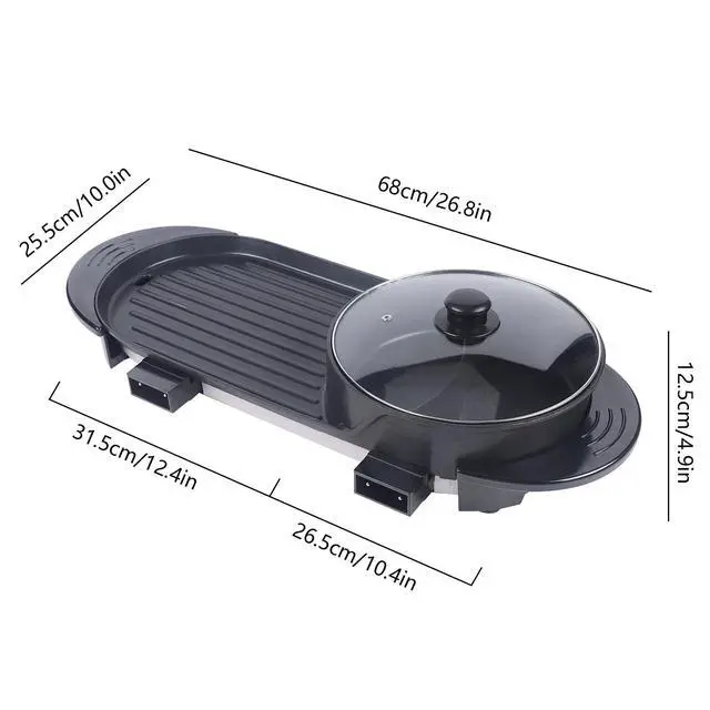 Alt view image 2 of 7 - 2 in 1 Electric Non-Stick Grill Hot Pot BBQ Grill Soup Shabu Pot Barbecue 2200W