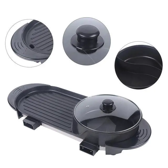 Alt view image 7 of 7 - 2 in 1 Electric Non-Stick Grill Hot Pot BBQ Grill Soup Shabu Pot Barbecue 2200W