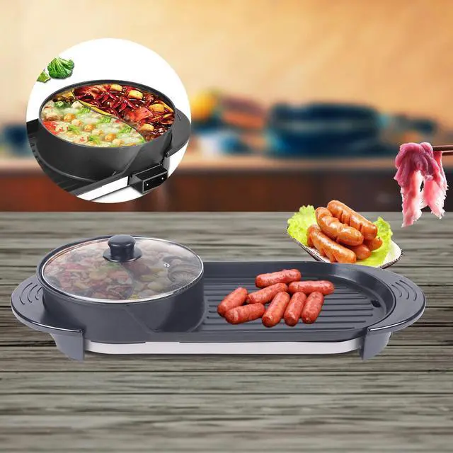 Alt view image 6 of 7 - 2 in 1 Electric Non-Stick Grill Hot Pot BBQ Grill Soup Shabu Pot Barbecue 2200W