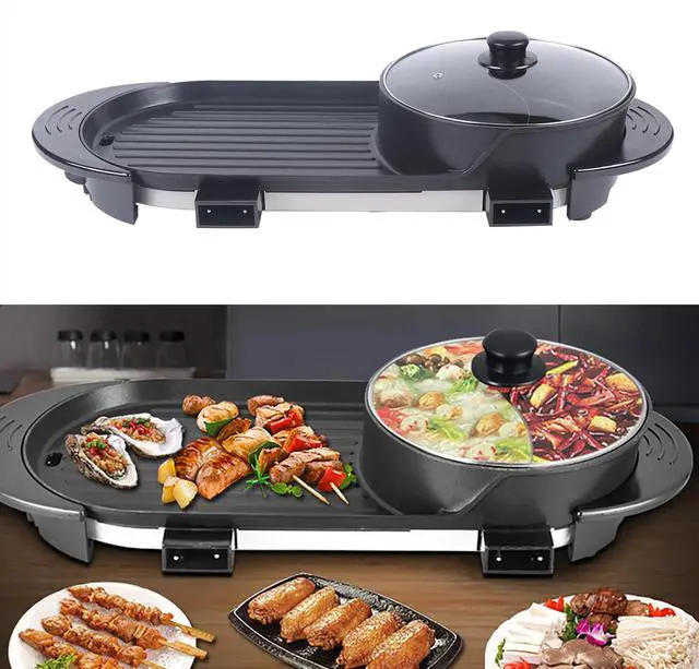 Main image of 2 in 1 Electric Non-Stick Grill Hot Pot BBQ Grill Soup Shabu Pot Barbecue 2200W