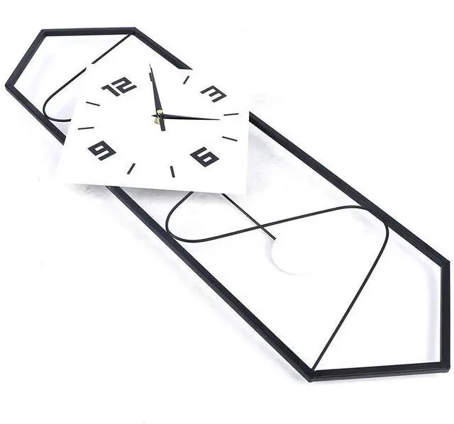 Alt view image 4 of 7 - Modern Pendulum Wall Clock with Silent Movement,Metal+Solid Wood Wall Decor GOOD
