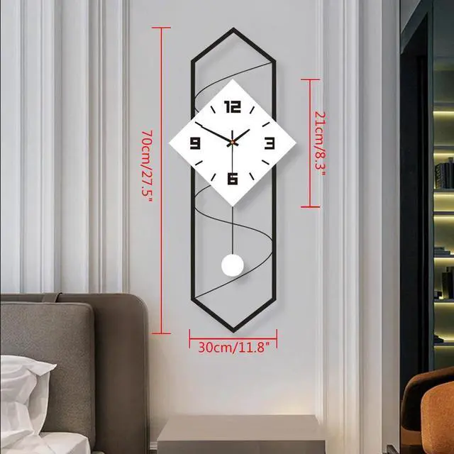 Main image of Modern Pendulum Wall Clock with Silent Movement,Metal+Solid Wood Wall Decor GOOD