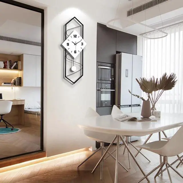 Alt view image 5 of 7 - Modern Pendulum Wall Clock with Silent Movement,Metal+Solid Wood Wall Decor GOOD