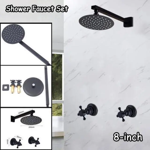 Alt view image 3 of 7 - 8" Rainfall Shower Head Black Shower Faucet System Combo Set w/ Mixer Valve Kit