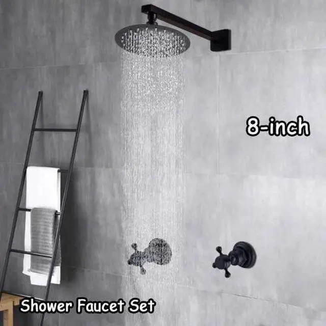 Alt view image 7 of 7 - 8" Rainfall Shower Head Black Shower Faucet System Combo Set w/ Mixer Valve Kit