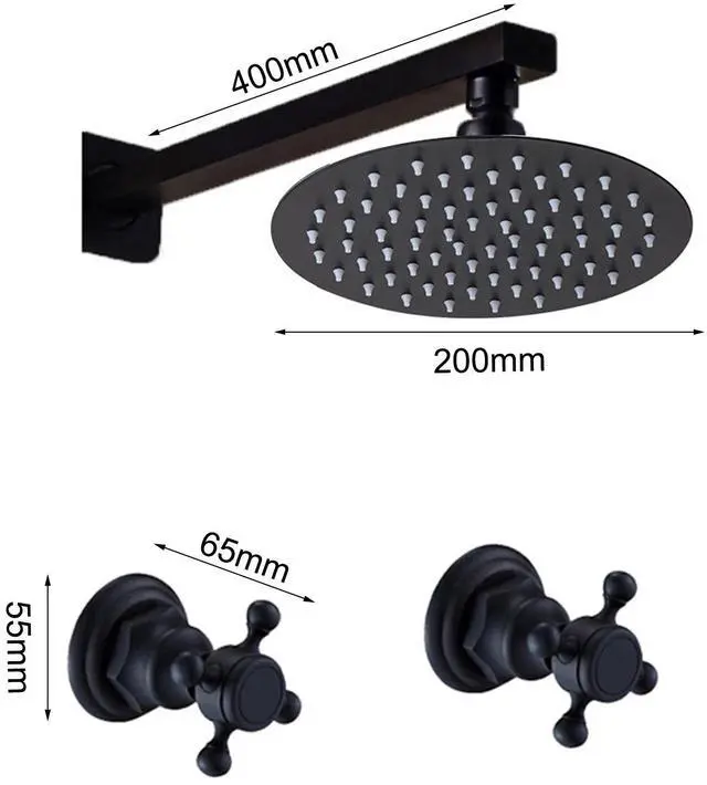 Alt view image 5 of 7 - 8" Rainfall Shower Head Black Shower Faucet System Combo Set w/ Mixer Valve Kit