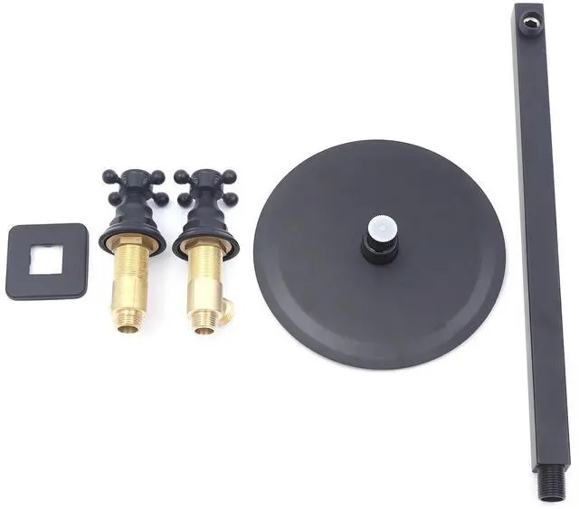 Alt view image 2 of 7 - 8" Rainfall Shower Head Black Shower Faucet System Combo Set w/ Mixer Valve Kit